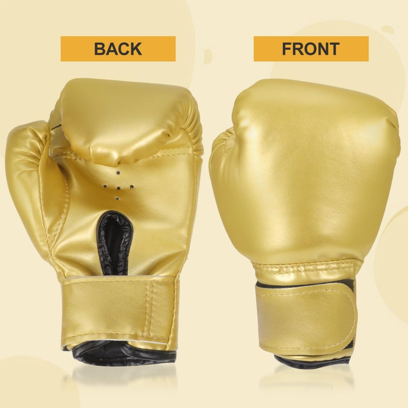 Garneck Kids Boxing Gloves Training Gloves Training Mitts PU Leather Sponge Filled for Toddler and Youth Golden - Image 4